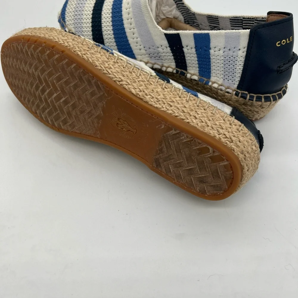 Cole Haan White and Blue Knit Espadrille Slip-On